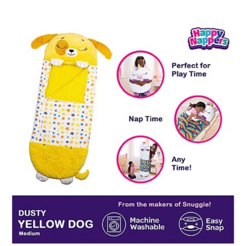 Kids sleeping bag. Happy Nappers brand! Cute yellow puppy sleeping mat bag